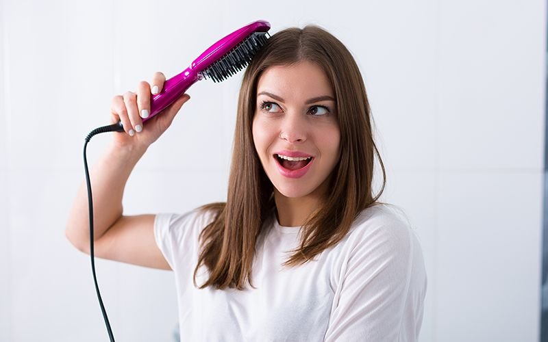 hair straightener brush action
