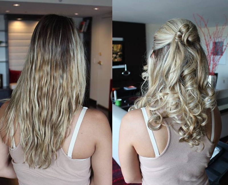 half up hairstyle with curling iron